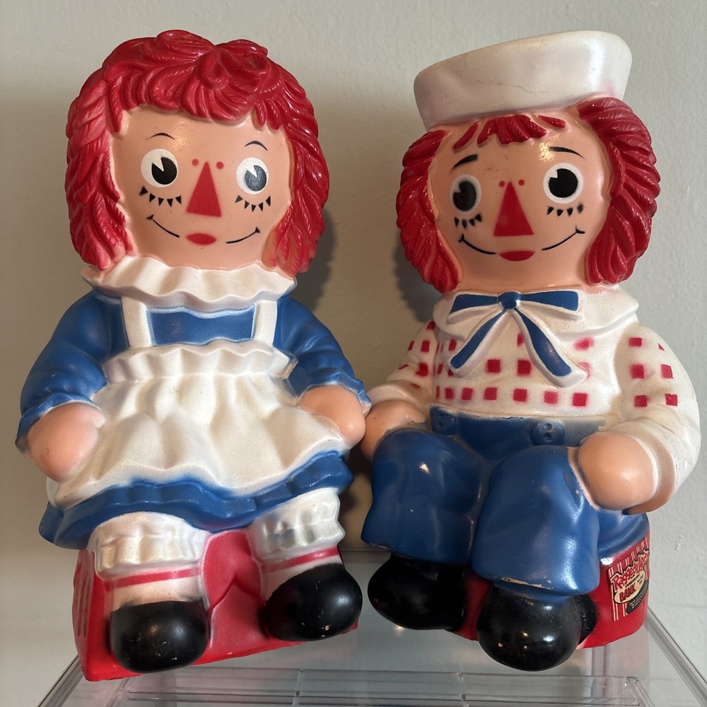 Vintage Rare 1972 RAGGEDY ANN & ANDY Piggy Coin Bank BOBBS MERRILL Co 10.5"